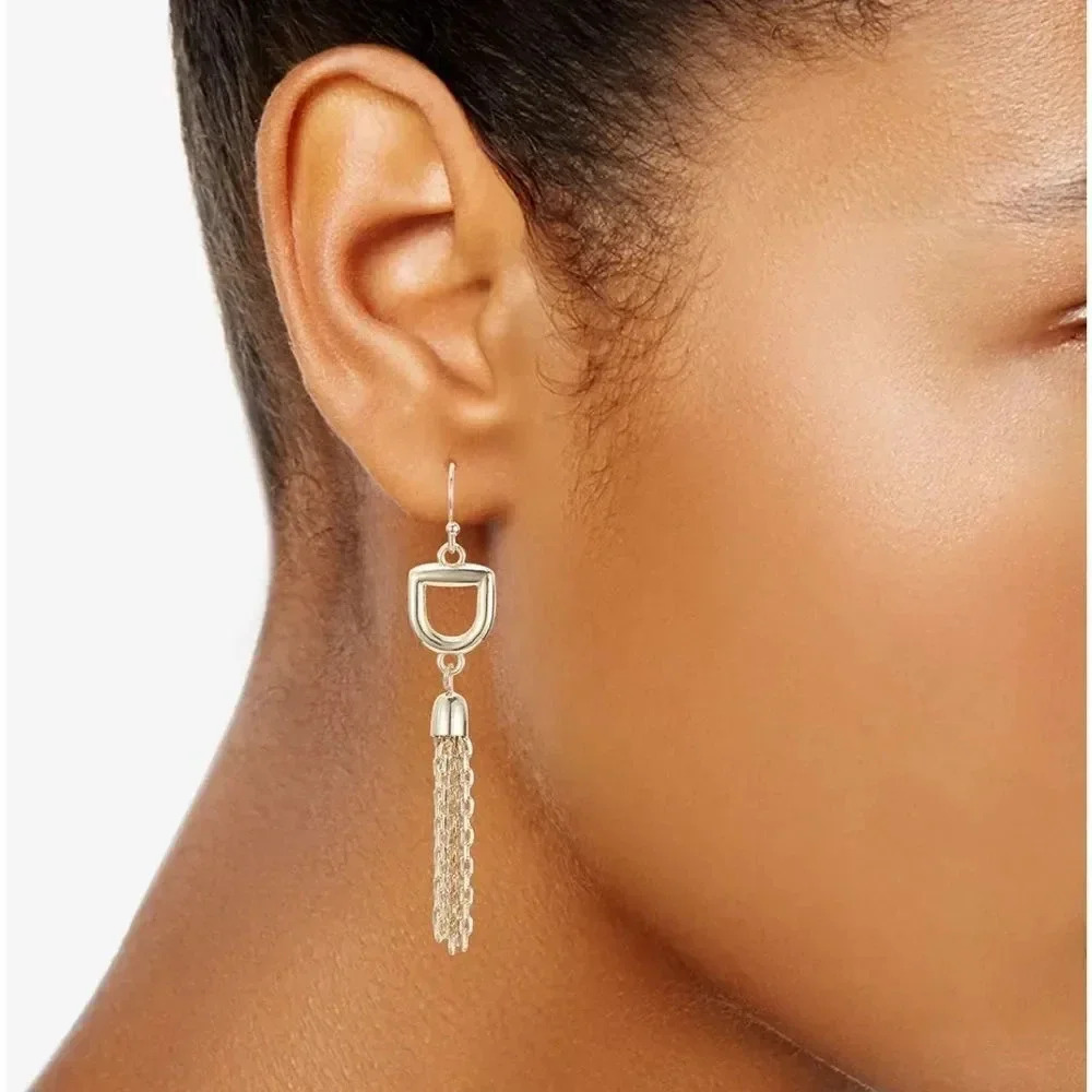 Chain Tassel Linear Gold Drop Earrings